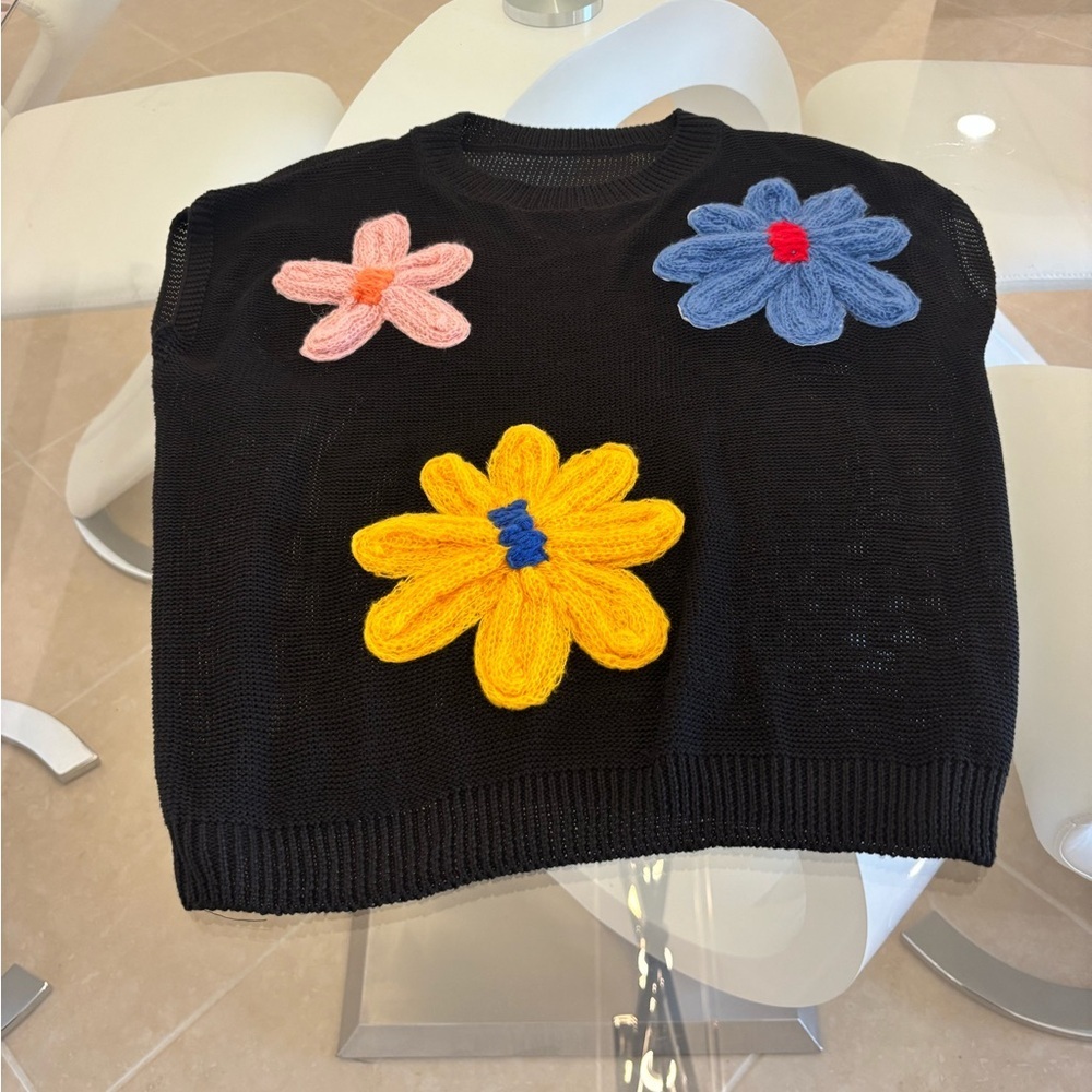 SHEIN Black Knit Top with Colorful Accents